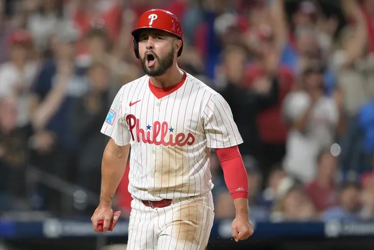 The Phillies' Cal Stevenson reacts after hitting a RBI double off Tampa Bay's Edwin Uceta on Tuesday.