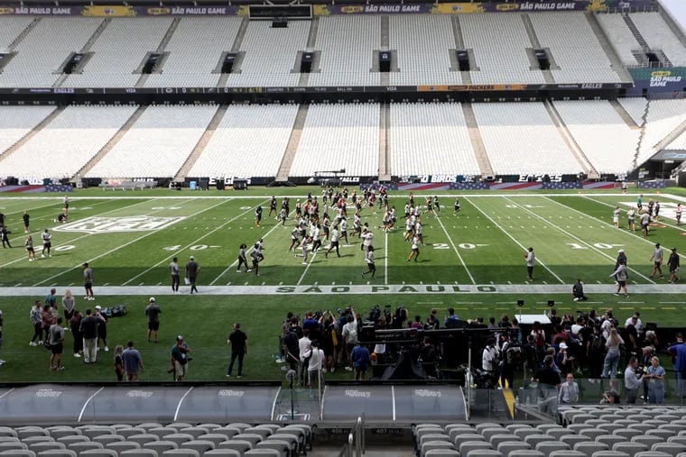 The Eagles practice at Corinthians Arena in São Paulo, Brazil on Thursday ahead of their matchup with the