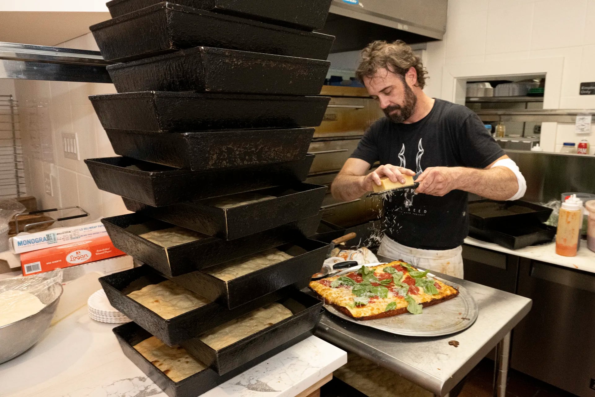 Chef owner Mike Fitzick works on a pizza at Bakeria 1010 in Ocean City.