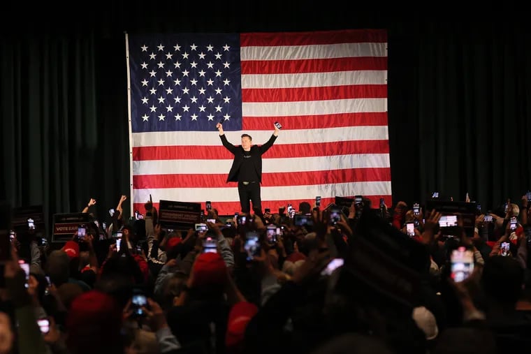 Elon Musk leads a America PAC Town Hall in Delaware County  at Ridley High School on Thursday. Musk will be speaking to Pennsylvanians to promote absentee voting and early voting, as well as voter registration in the Commonwealth.