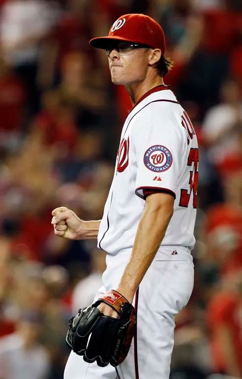 Washington Nationals' Jayson Werth reacts after striking out