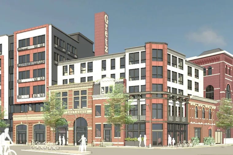 A rendering of the former Gretz Brewery with apartments in a redevelopment planned by the Rufo Cos.