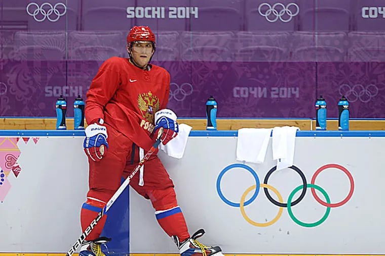 Winter Olympics, Russia Alexander Ovechkin in action vs Czech