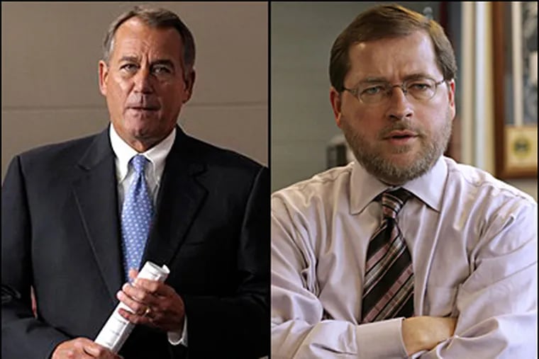 House Speaker John A. Boehner, left, has sounded open to revenue increases and called Grover Norquist, right, "some random person." (MCT/AP)