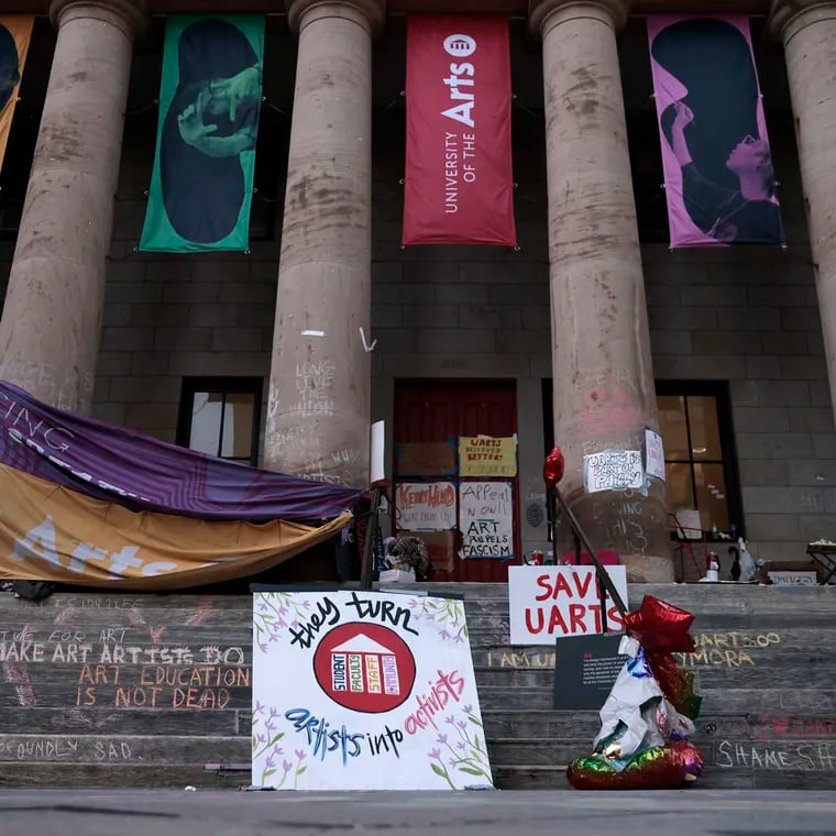 Students are shown outside Hamilton Hall at the University of the Arts in this June 7 file photo. The university, now closed, has filed for bankruptcy.