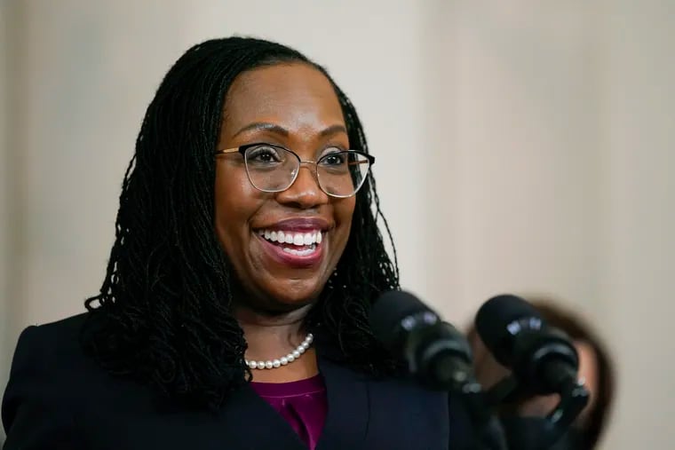 Judge Ketanji Brown Jackson speaks after President Joe Biden announced Jackson as his nominee to the Supreme Court in the Cross Hall of the White House, Friday.