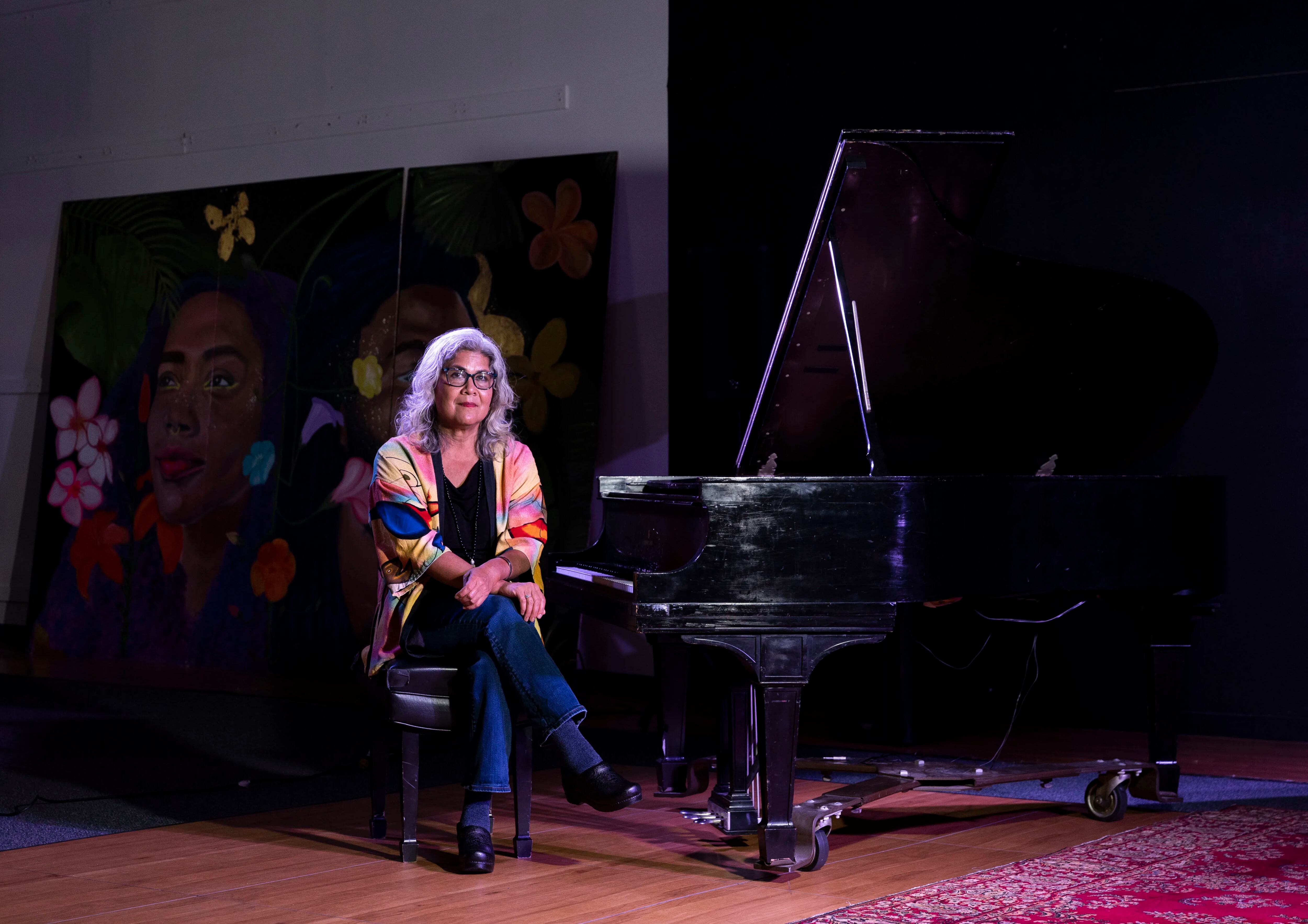 Pianist Sumi Tonooka poses for a portrait at the Painted Bride Art Center in Philadelphia on Monday, Oct. 23, 2023. Tonooka’s Alchemy Sound Project will perform “Under the Surface” at the Painted Bride Art Center on Nov. 12.