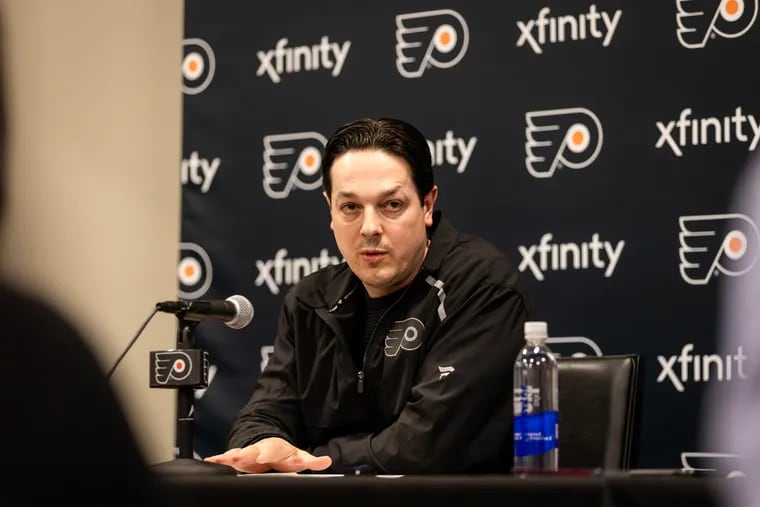 Flyers’ general manager Danny Brière shown during a news conference in Janaury.