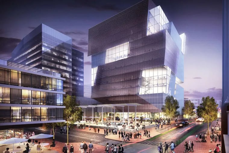 An illustration shows how uCity Square will look when the $1 billion expansion has been completed. Amicus Therapeutics announced on Tuesday it will base its global research center on three floors of the center.