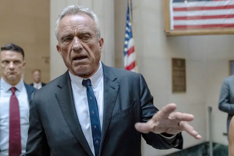 Independent Presidential candidate Robert F. Kennedy Jr. speaks to reporters at the Nassau County Supreme Court in Mineola, N.Y. on Wednesday, Aug. 21, 2024.