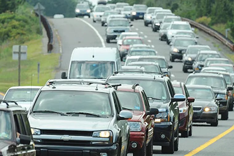 Vacationers leaving New Jersey shore points are backed up on the Garden State Parkway just north of Ocean City. (Clem Murray / Staff Photographer)