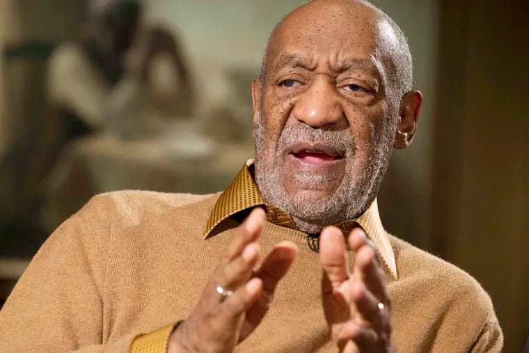 This photo taken Nov. 6, 2014 shows entertainer Bill Cosby gesturing during an interview about the upcoming exhibit, Conversations: African and African-American Artworks in Dialogue, at the Smithsonian's National Museum of African Art in Washington. (AP Photo/Evan Vucci)