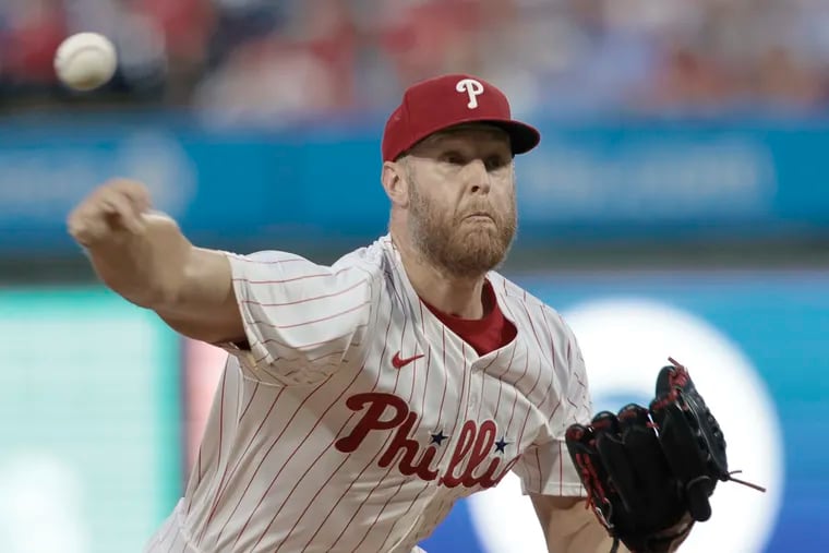 Phillies pitcher Zack Wheeler on the mound for the Phils during the Atlanta Braves vs. Philadelphia Phillies MLB game at Citizens Bank Park in Philadelphia on Saturday, August 31, 2024.