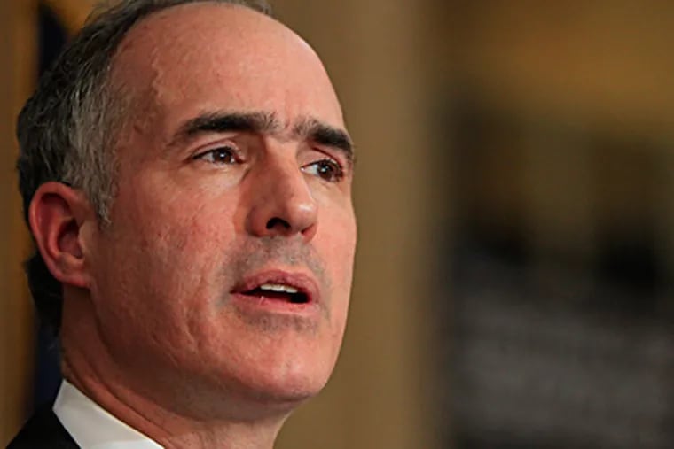 Sen. Bob Casey Jr. (D., Pa.) says he's running on his merits, not Obama's or his father's. (David Maialetti / Staff Photographer)