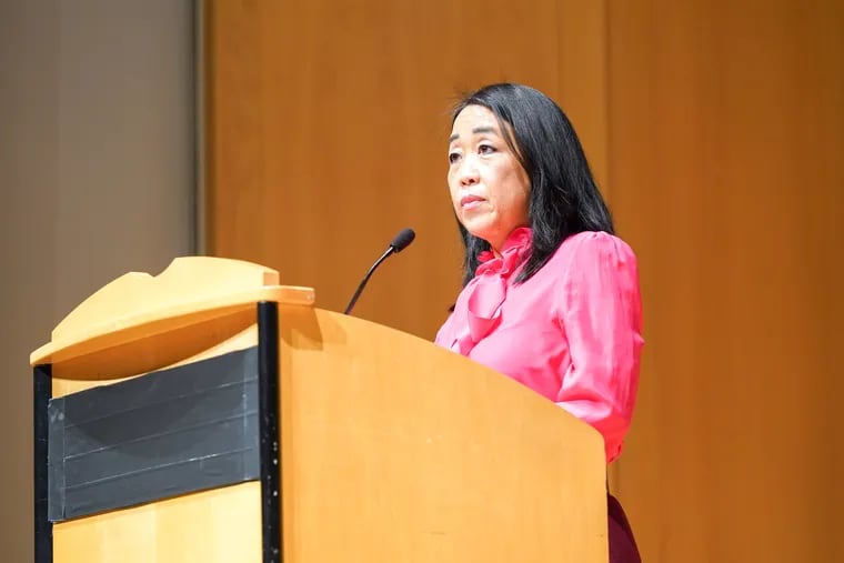 Council member Helen Gym speaks at the Constitution Center in January.