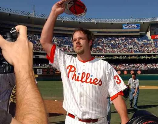 After hurling a no-hit shutout of the Giants on April 27, 2003, Phils pitcher Kevin Millwood walks off the AstroTurf at the Vet.