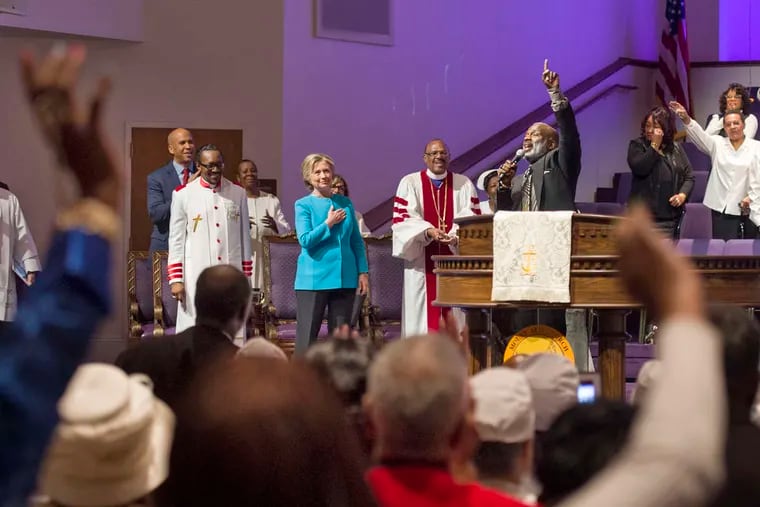 Democratic presidential nominee Hillary Clinton visits Mount Airy Church Of God In Christ in West Oak Lane November 6, 2016, TOM GRALISH / Staff Photographer