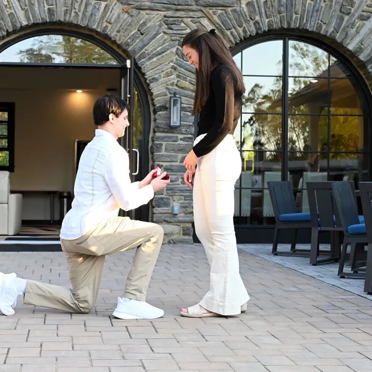 Drexel women's basketball assistant coach Stephen Perretta proposes to Villanova women's basketball's all-time leading scorer, Maddy Siegrist, on Oct. 11.