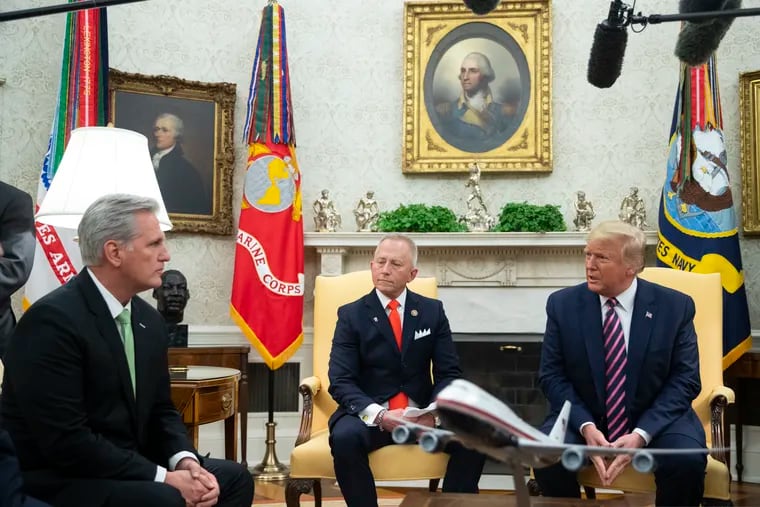 House Minority Leader Kevin McCarthy (left) and Rep. Jeff Van Drew joined President Donald Trump at the White House for a Dec. 19 announcement that Van Drew was becoming a Republican.
