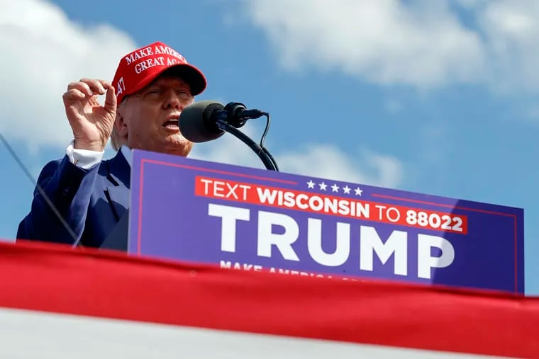 Republican presidential candidate former President Donald Trump speaks at a campaign event on Tuesday, June 18, 2024, in Racine, Wis.
