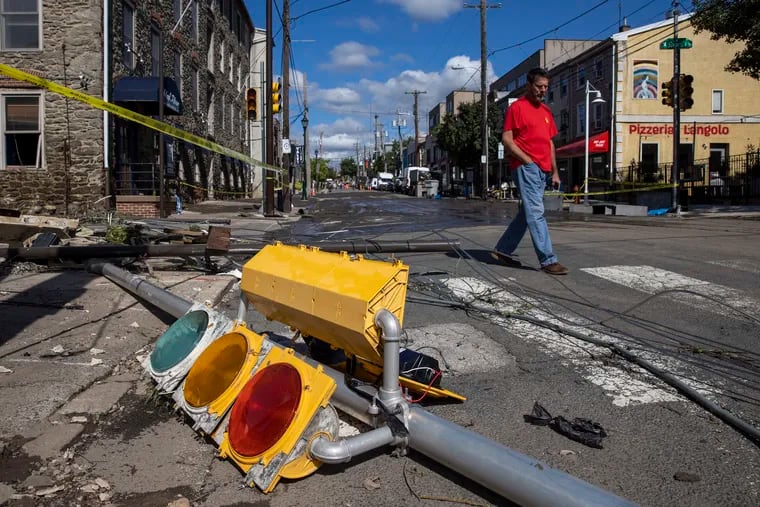 Mike Esrich of Manayunk walked down to Main Street at Shurs Lane to see the damage from Wednesday night's flood after tropical storm Ida passed over Philadelphia and the region. This photo is from Friday morning September 3, 2021.