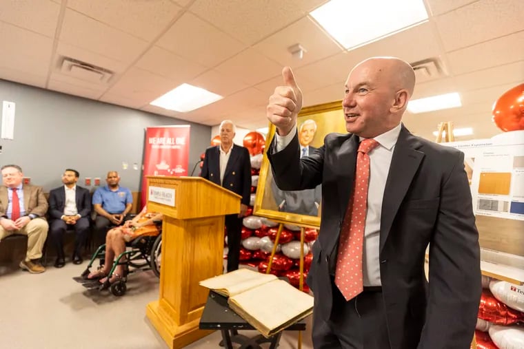 John Robison, executive director at Episcopal Campus Temple University Hospital, speaks at the ribbon-cutting event for its emergency department expansion on Friday.