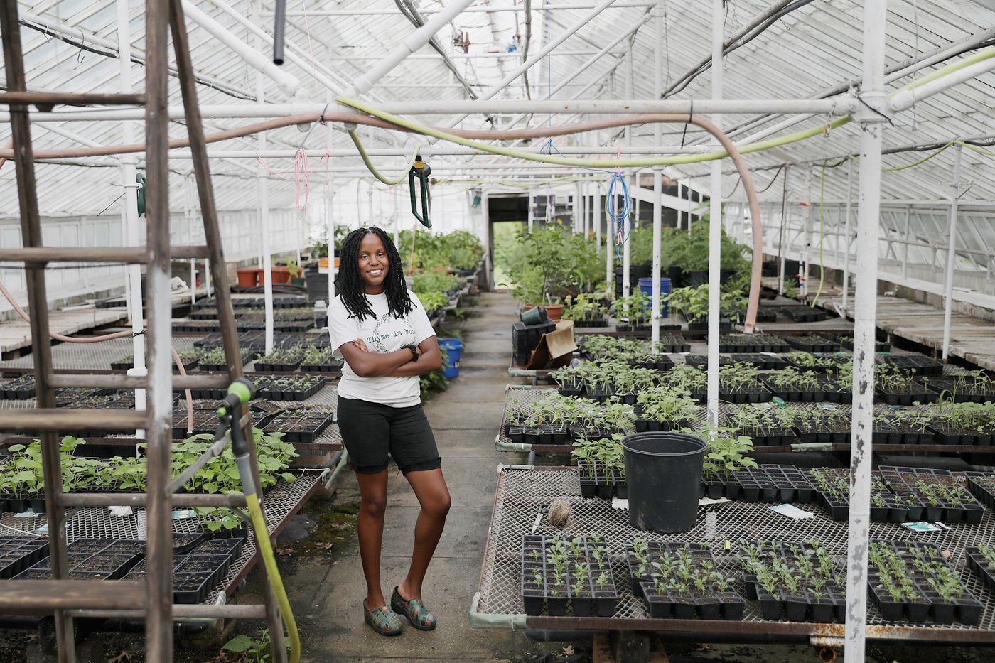 Owner and lead farmer Christa Barfield at FarmerJawn Greenhouses in Elkins Park, a community-supported agriculture business founded in 2020.