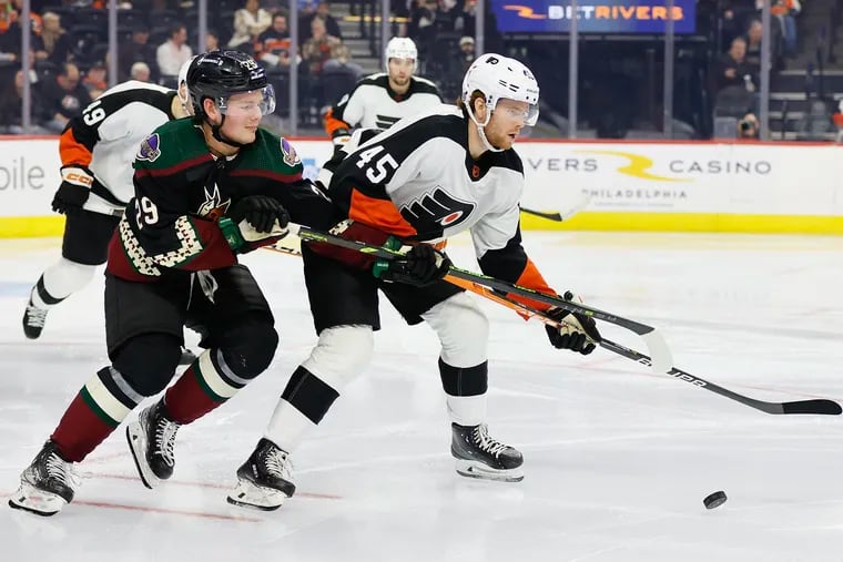 Flyers defenseman Cam York is one of two Flyers defensemen with a positive plus-minus this season (plus-3).