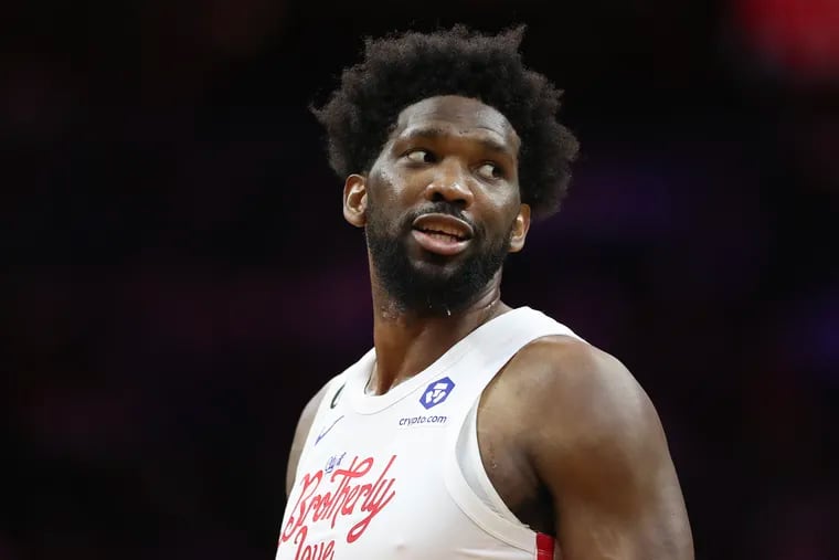 Sixers center Joel Embiid against the Chicago Bulls on Monday, March 20, 2023 in Philadelphia.