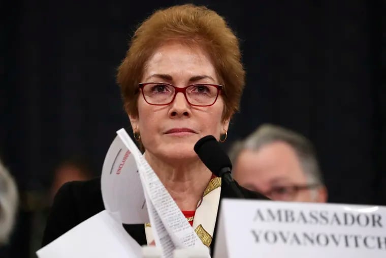 In this file photo dated Friday, Nov. 15, 2019, former U.S. Ambassador to Ukraine Marie Yovanovitch testifies before the House Intelligence Committee on Capitol Hill in Washington.