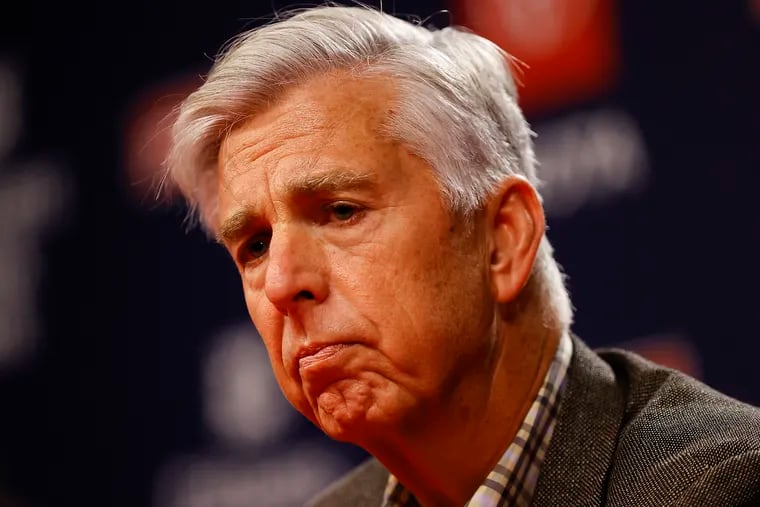 Phillies President of Baseball Operations Dave Dombrowski listens to questions during a press conferences before the Phillies play the Los Angeles Angels on Friday, June 3, 2022.  The Phillies fired former manager Joe Girardi and name Rob Thomson Interim Manager.