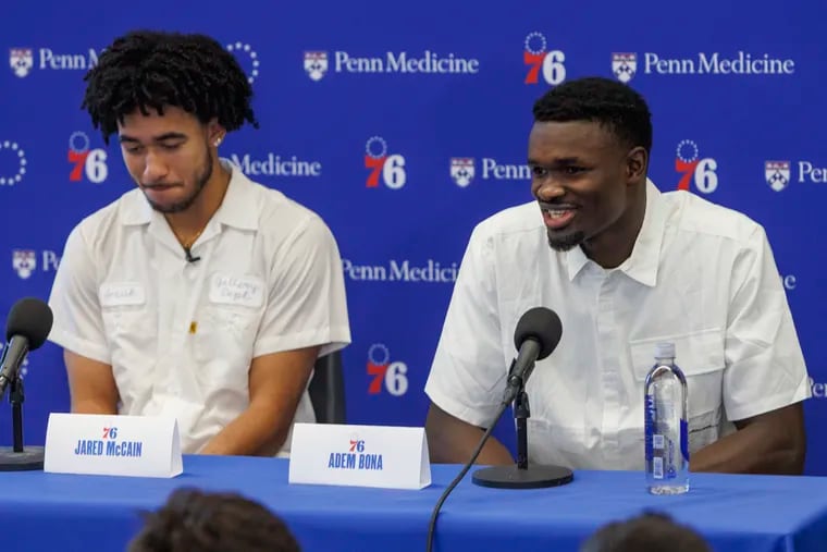 Sixers draft picks Jared McCain and Adem Bona were introduced on Friday. Bona was taken in the second round.