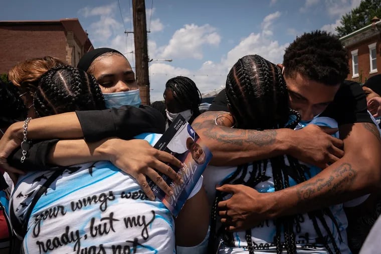 Friends and family at the memorial service for Tommie Frazier III at Mt. Calvary Family Worship Center in Southwest Philadelphia, July 30, 2021.