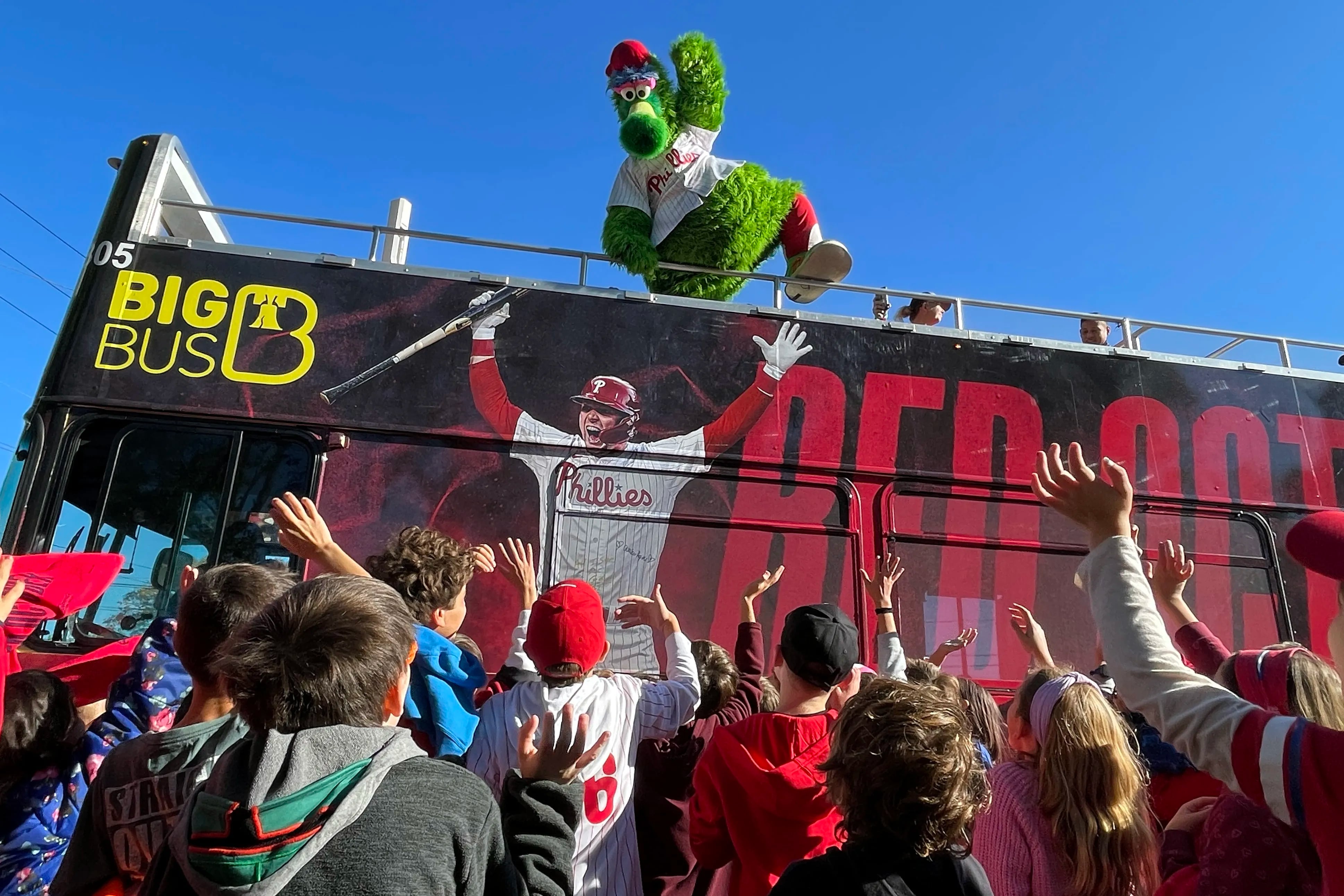 Pictures of the Phanatic rallying South Jersey elementary school students