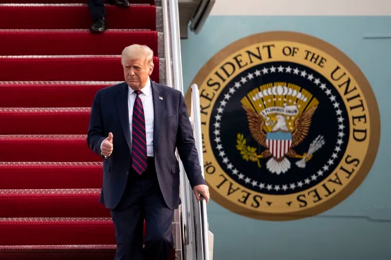 President Donald Trump arrives Tuesday in Philadelphia for a town hall at the National Constitution Center.