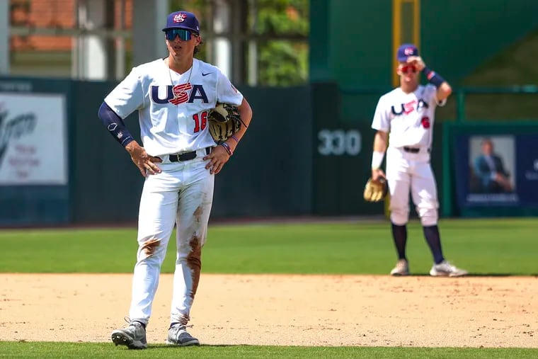 Phillies first-round pick Aidan Miller playing with Team USA.