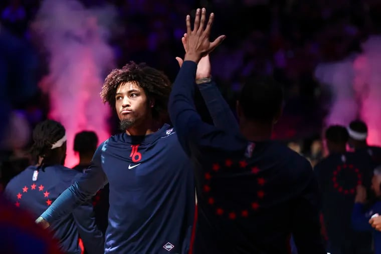 Kelly Oubre Jr. is introduced before the Sixers play the Timberwolves on Dec. 20.