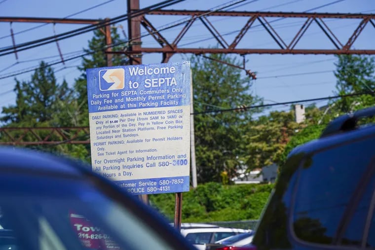 Parking signage at the Glenside Regional Rail Station, in Glenside, Pa., Aug. 13, 2024. Jessica Griffin / Staff Photographer