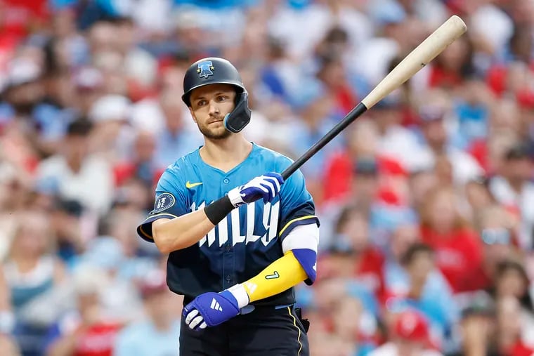 Working to get out of his slump. Trea Turner watched video of his at bats from 2021, when he felt his consistency at the plate was at its best.