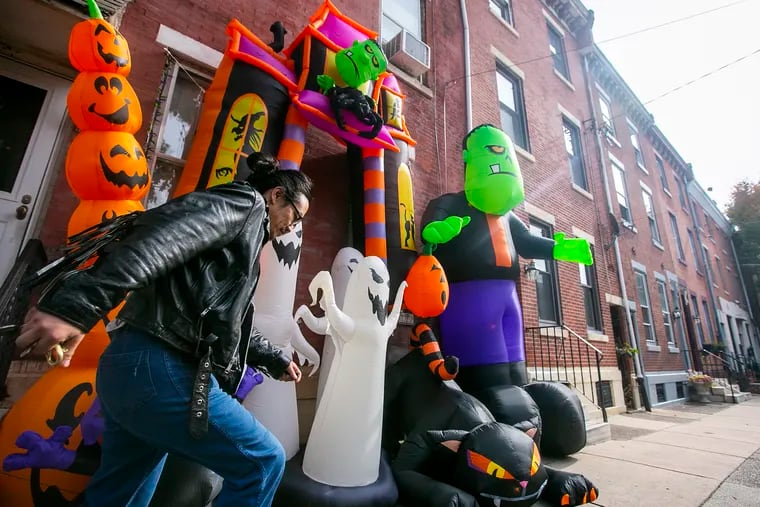 A house in Philadelphia's Fishtown section is decorated for Halloween.