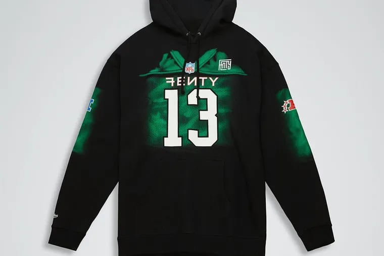 A sweatshirt, part of the limited edition Fenty For Mitchell & Ness collection.