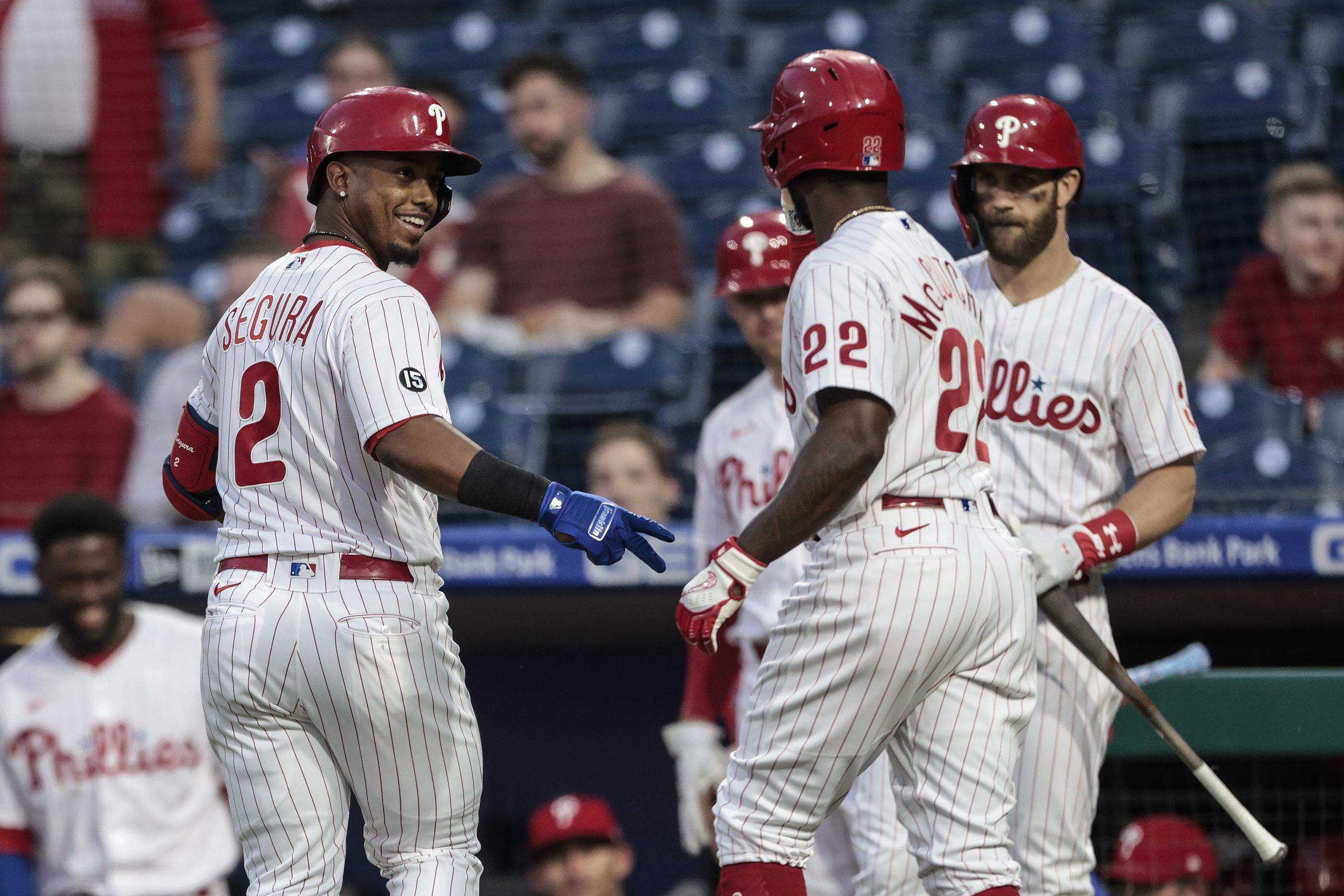 Phillies' Alec Bohm gets cut slamming bat in frustration vs. Angels