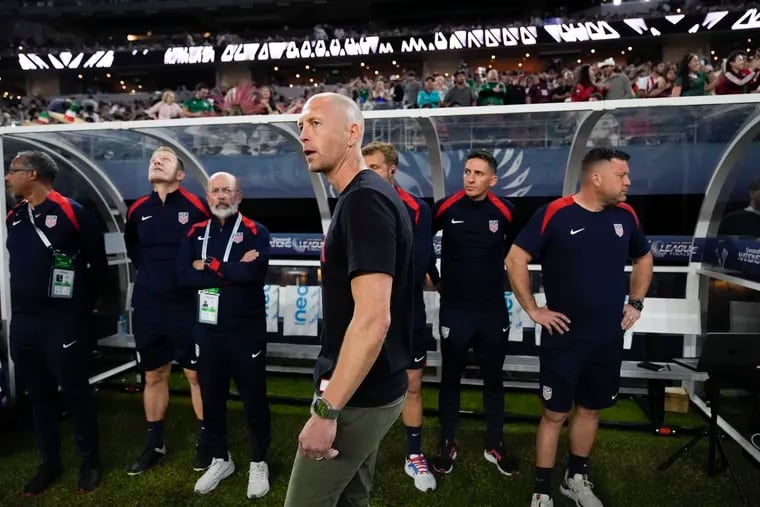 U.S. men's soccer team manager Gregg Berhalter (center) is leading the Americans into their biggest games before the 2026 World Cup.