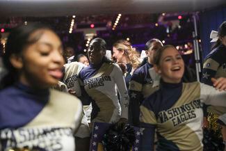 The George Washington cheer team has reached -- and passed -- its $30,000  goal