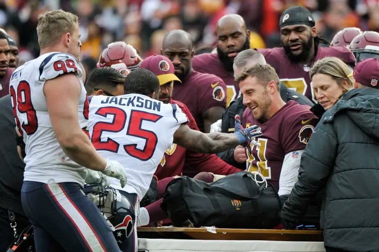 Washington Redskins quarterback Alex Smith will miss the rest of the season after suffering a broken tibia and fibula in his right leg during the team's loss to the Houston Texans on Sunday.