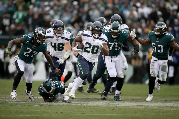 The Eagles' normally solid run defense gave up this 58-yard touchdown run to the Seahawks' Rashaad Penny in Sunday's 17-9 loss.