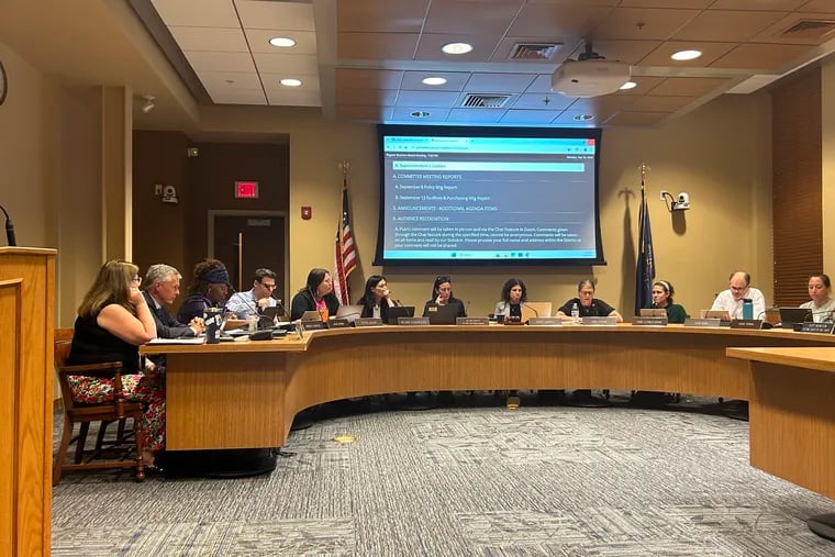 The Lower Merion school board discusses the backlash to a policy committee discussion about equity during a meeting Sept. 16 at Lower Merion High School.