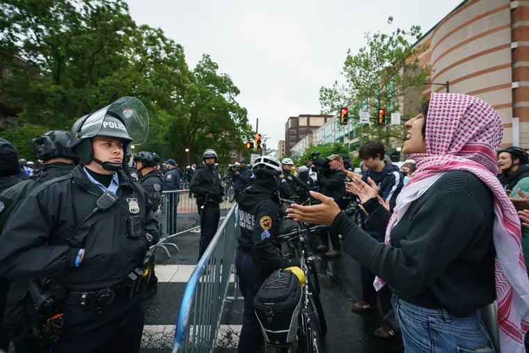 Police and protesters on the University of Pennsylvania campus in May.