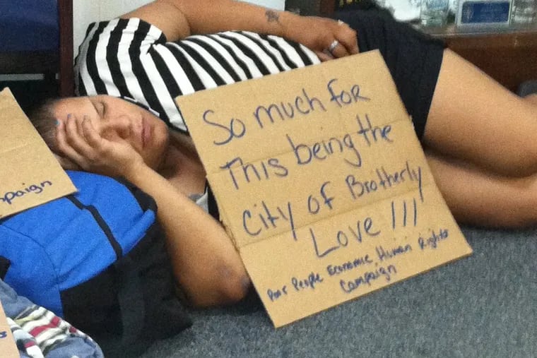 Homelessness is just one of the issues General Assistance is aimed at easing. Yesenia Cruz, 33, a homeless woman who took part in a protest last November on behalf of women looking for placement in the city's shelter system, slept during a sit-in at a city office.