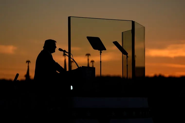 Republican presidential nominee former President Donald Trump speaks during a campaign rally at Arnold Palmer Regional Airport on Saturday in Latrobe, Pa.